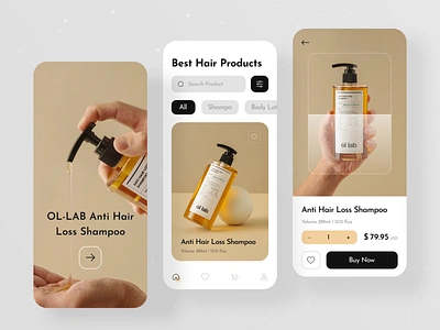 Natural Shampoo Store App app design app ui appshop beauty body lotion care care app conditioner cosmetics ecommerce hair care ios app mobile app natural orizon product app shampoo shopify skicare uiux