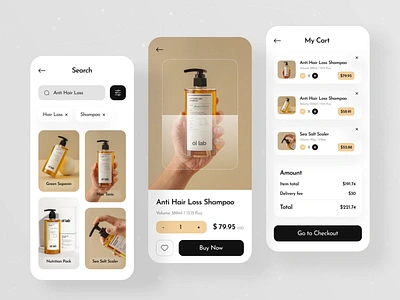 Natural Shampoo Store App app design app shop beauty care app conditioner cosmetics ecommerce hair lotion mobile app mobile ui natural ol lab online shop product shampoo shop shopify skincare ui ux