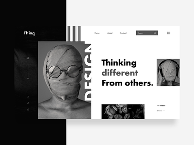 Header Design : Thinking Different 2020 trend black and white color cool design dribbbble header landing page landing page concept minimal minimalist psd design psd template thing thinking typeface typogaphy ui ux design ui ux uiux designer