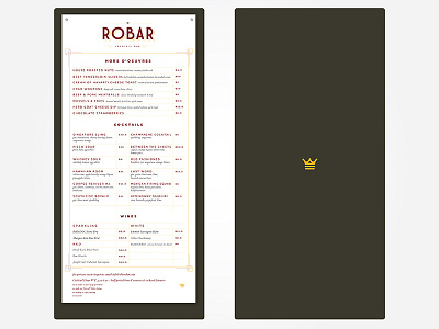 Robar Menu Design chattanooga cocktail crown menu print