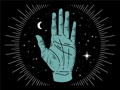 Mystic Hand Illustration fortune teller hand illustration moon mystic palm stars