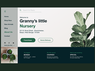 Granny's Little Nursery adobexd bonsai botany brand and identity branding design flat identity illustration india minimal nursery type typography ui vector web website