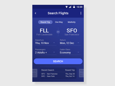 Android Flight Booking Widget android booking app flight app input field inspirational material search ui ux ux design visual design widget