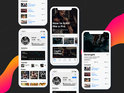 Fitness App Inspirational app apple design fitness app fitness center gym app health app inspirational interaction design ios 11 ios 12 iphone x app mobile app design mockup design profile design schedule ui user flow ux visual design