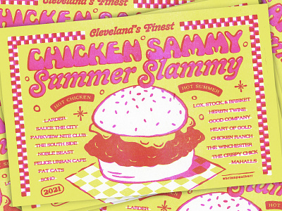 Chicken Sammy Summer Slammy 60s 70s chicken chicken sandwich cleveland fluorescent food fried chicken illustration local food ohio procreate psychedelic restaurant retro riso risograph tour type typography