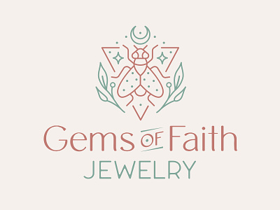 Gems of Faith Jewelry branding crystals earrings fly icon insect jewelry logo moon mystical