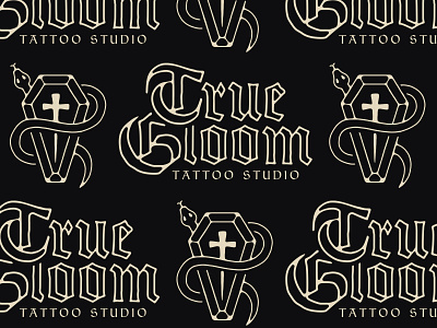 True Gloom Tattoo Studios blackletter brand brand identity branding coffin cross evil goth icon iconography identity logo logo design logotype snake tattoo tattoo studio tattooer tattooing typography