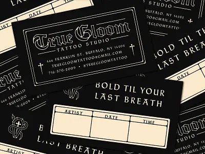 True Gloom Business Cards bcard blackletter brand brand identity branding buffalo business card business cards cards logo new york print design tattoo tattoo shop tattoo studio tattooer tattooing tattoos