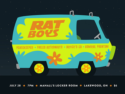 Rat Boys / Rooby Roo emo flower power gig poster groovy illustration indie music mystery machine rat boys scooby doo