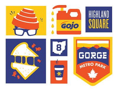 Akron Icons akron badge coffee devo flat gojo gorge grilled cheese highland square icons illustration ohio screen print