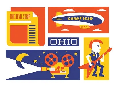 Akron Icons 2 akron blimp film goodyear icons illustration indie newspaper ohio punk punk rock screenprint tires