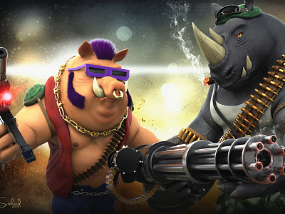 Bebop and Rocksteady 3d 3d art characer modeling render