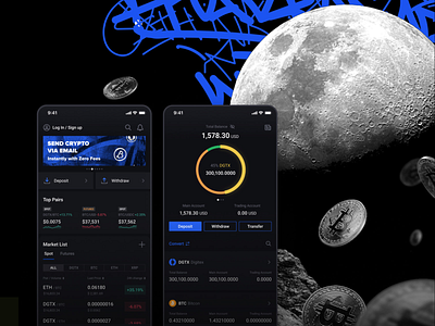 Crypto exchange mobile app crypto cryptocurrency dashboard exchange graffiti markets platform trading wallet
