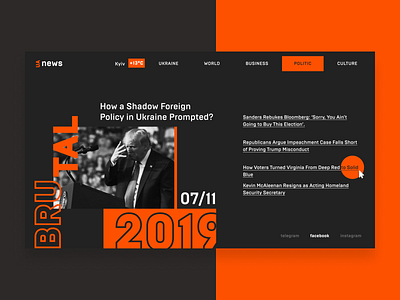 Brutalism Portal News animation banner banners blackletter branding brutal brutalism brutalist clean design layout man news orange portal red typography ui web