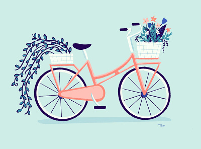 Pink Bicycle with Flowers bicycles bike blue digital illustration digital painting digitalart flowers illustration illustration ipadpro ipadproart painting pink procreate procreate art