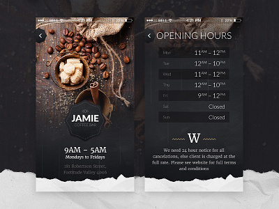 Jamie – app template app brush coffee dark food ios oldschool restaurant sixty texture typography ui
