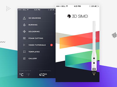 3Dsimo app 3d drawing 3d pen 3dsimo app colours icons ios menu minimal mobile ui ux