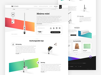 3Dsimo – product detail 3d pen 3dsimo colours light minimal product shop ui ux web