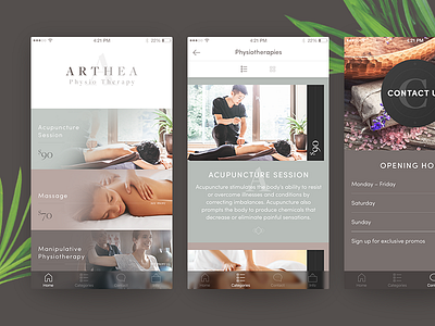 Physiotherapy concept app clean ios minimal pastel physio subtle therapy typography ui ux yoga
