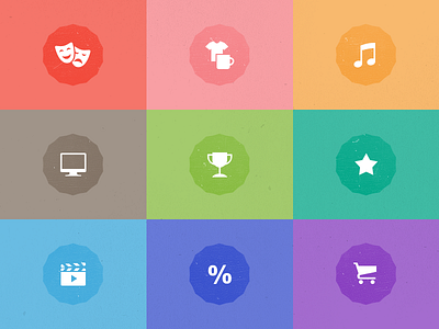 Categories icons badge colors computer discount icons merchandise movie music retro shopping sport theatre