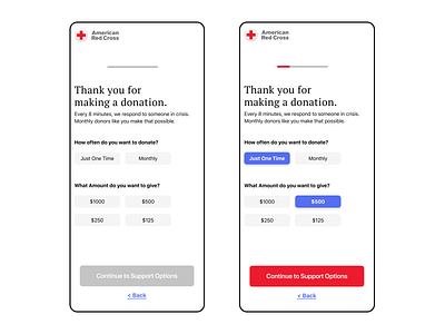 Donation Inactive/Active States blue design fun minimal red states typography ui ux