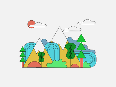 Wilderness color design drawing fun illustration lines mountains nature outdoors trees vector