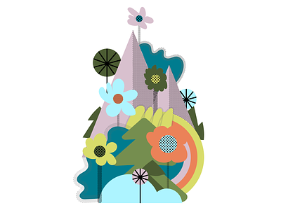 Wildflowers 2 blue color flowers fun green illustration lines minimal mountains orange shapes trees vector yellow