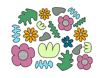 Nature Medley blue color design flowers fun green illustration minimal nature outdoors plants purple vector