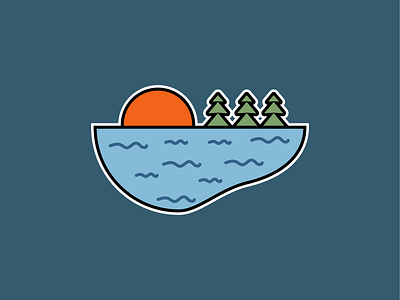Sun Lake blue color design fun geometric green illustration lake minimal orange shapes sticker sun vector