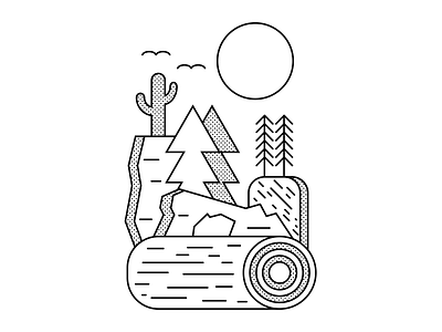 Another Log Jam black and white cactus design fun illustration lines logs minimal mountains nature outdoors trees vector