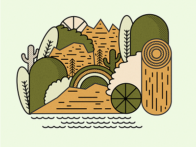 Abstract 002 abstract art cactus color design fun gold green illustration mountains nature outdoors trees vector yellow