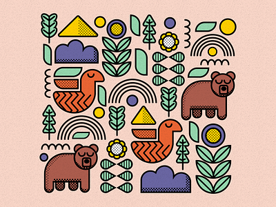 Bears & Birds animals bear bird color colors design fun illustration minimal nature outdoors shapes vector