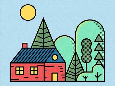 Cabin blue cabin color fun green illustration lines minimal nature outdoors red vector yellow