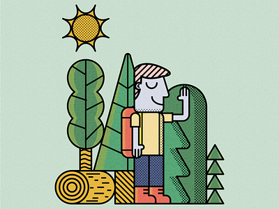 Hiker blue color design fun green hiking illustration lines minimal red vector yellow