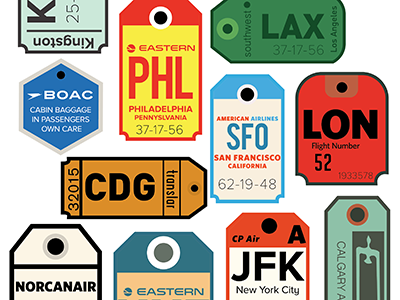 Baggage Tags color illustration travel typography vector wanderlust