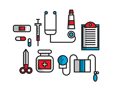 Medical Supplies blue flat illustration medical red vector