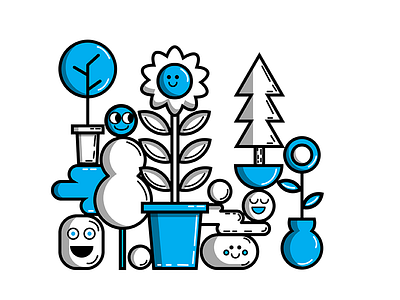 Blue Garden blue color flower flowerpot garden illustration tree vector