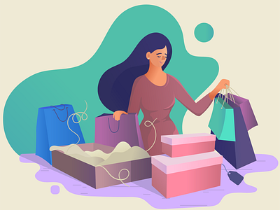 Shopping Day characterdesign characters flat girl character gradient illustration joy purchases shopping vector vector art