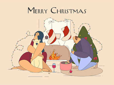 Merry Christmas characters christmas clean design flat holidays illustration line art minimal minimal outline characters new year outline vector
