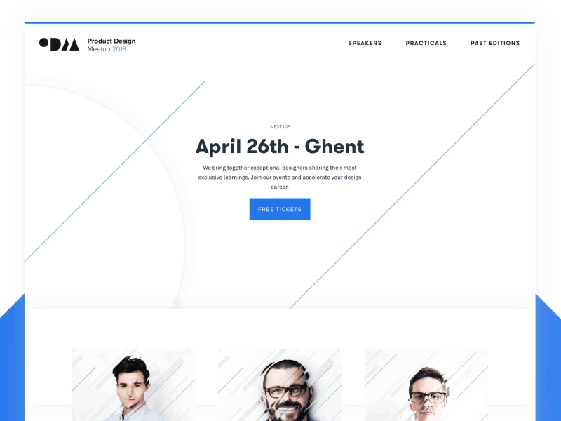 Product Design Meetup 2018 design ghent speakers minimal landingspage event