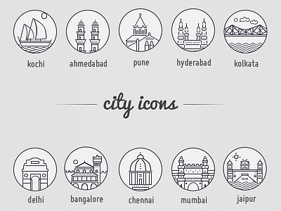 City Icons bookmyshow buildings cities illustrator indian iphone monuments