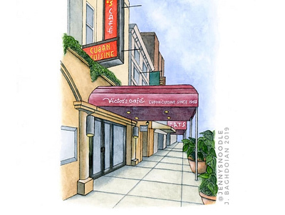 Victor's Cafe - New York City architecture hand drawn illustration new york city painting restaurant watercolor