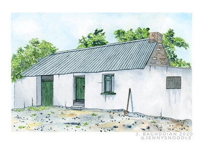 Old Irish Farmhouse architecture farmhouse hand drawn illustration ireland painting watercolor