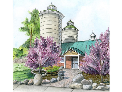Stony Creek Veterinary Hospital - Original Watercolor Painting architecture hand drawn illustration painting realism watercolor
