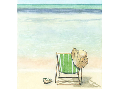 By the Seashore - Original Watercolor Painting beach hand drawn illustration ocean painting realism travel vacation watercolor