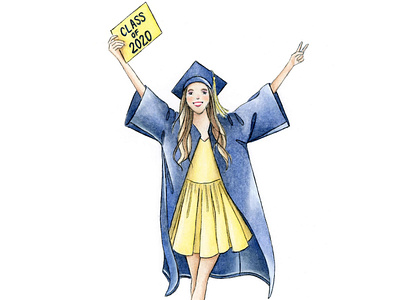 University of Michigan Grad Girl - Original Watercolor Painting cartoon college graduation hand drawn illustration painting portrait painting realism senior university of michigan watercolor