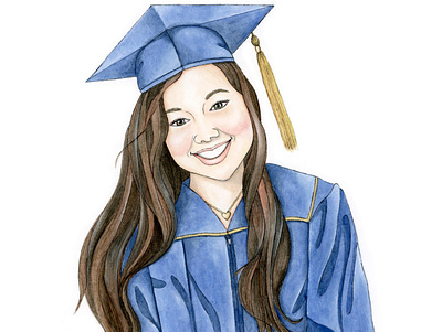 Graduation Day Girl - Original Watercolor Painting college graduation hand drawn high school illustration painting portrait painting realism senior university watercolor