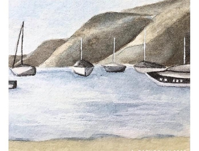 Boats in the Harbor - Original Watercolor Painting