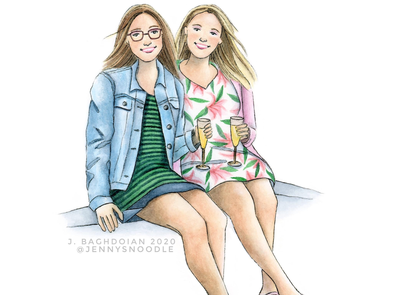 best friends watercolor painting