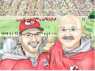 Father and Son at the Football Game editorial illustration football hand drawn headshot illustration painting portrait painting realism sports watercolor